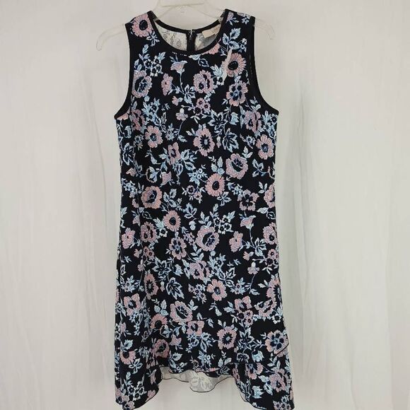 Ann Taylor Loft Floral Print Sleeveless Flounce Hem Navy Shift Dress NWT Size 8. - Picture 2 of 7